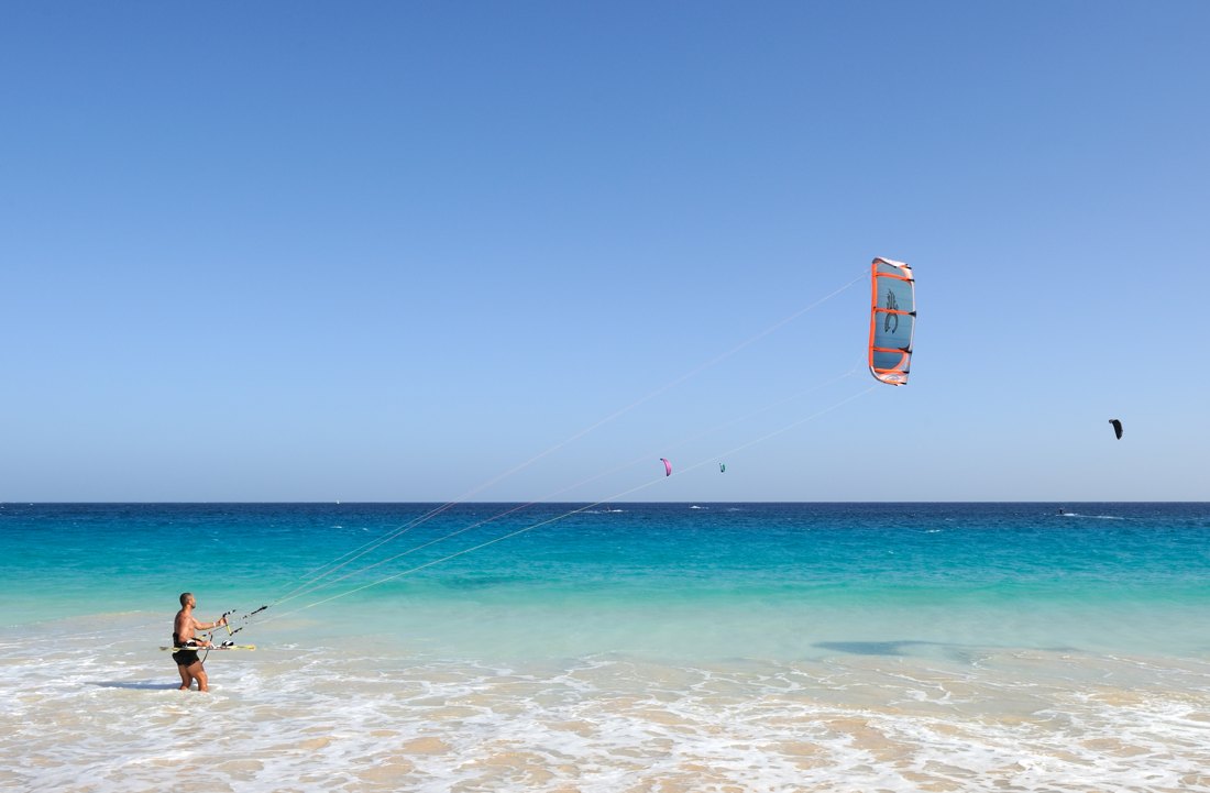 Kitesurfing on the coast of Sal